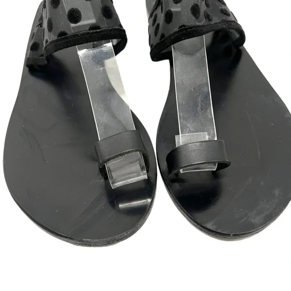 Ancient Greek Sandals Black Leather Sheer Polka Dot Toe Loop Slide Sandals 38 - Picture 4 of 14